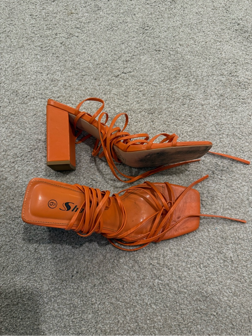 SHEIN Orange Lace-Up Block Heel Sandals